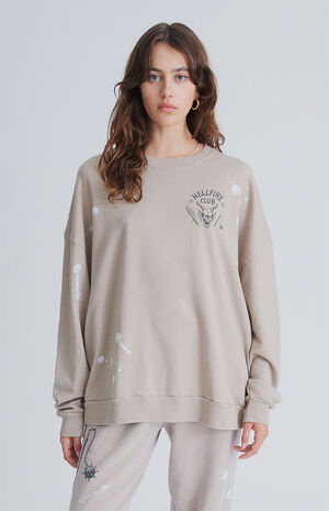 Beige Hellfire Club Oversized Sweatshirt image number 1