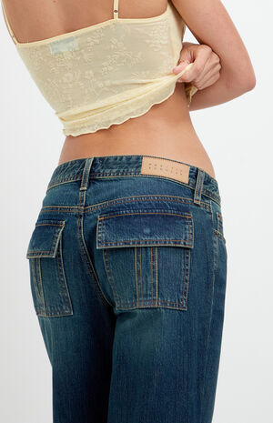 Zoe Low Rise Girlfriend Jeans Flap Pocket Dark Blue image number 5