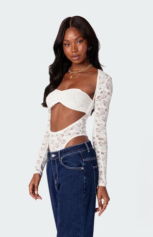 Zoey Sheer Lace Two Piece Bodysuit image number 4