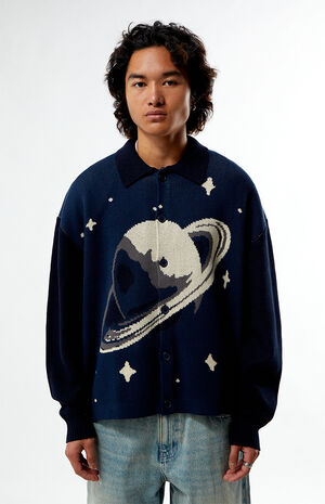 Navy Space Button-Up Polo Cardigan image number 1