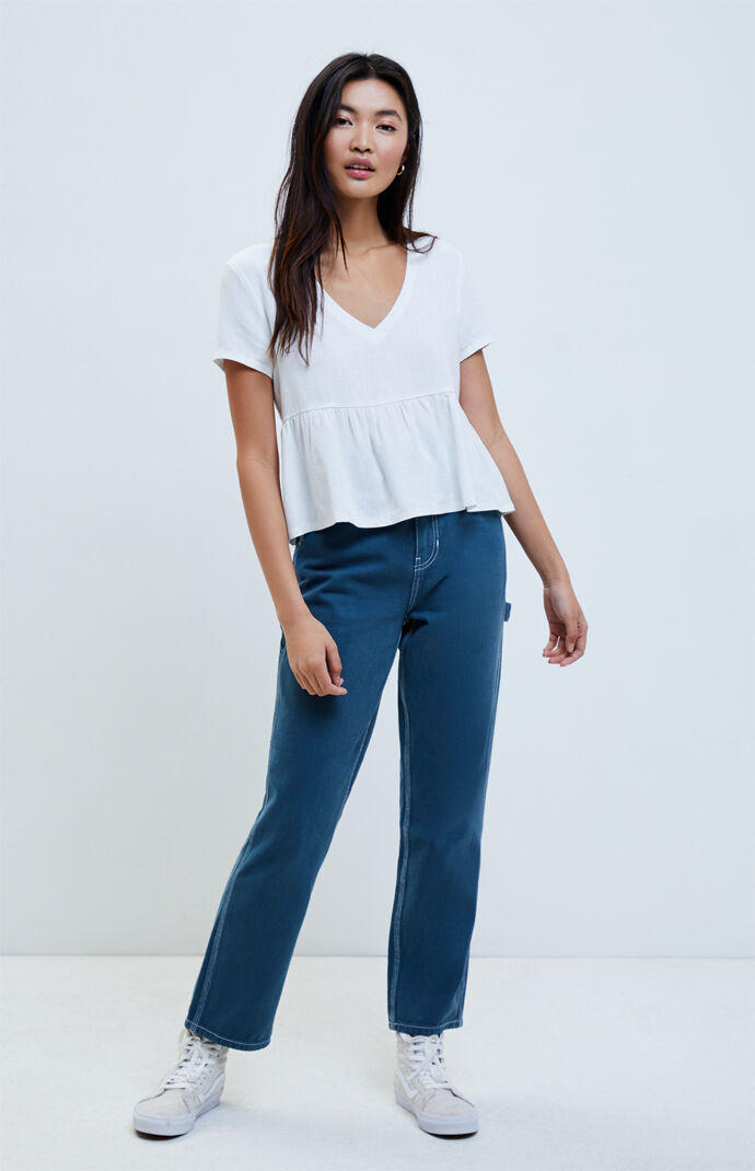 Linen V-Neck Babydoll Top