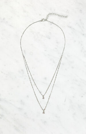 Silver Layered Rhinestone Necklace image number 1