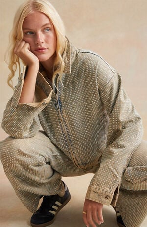 Rhinestone Denim Cropped Gas Jacket image number 5