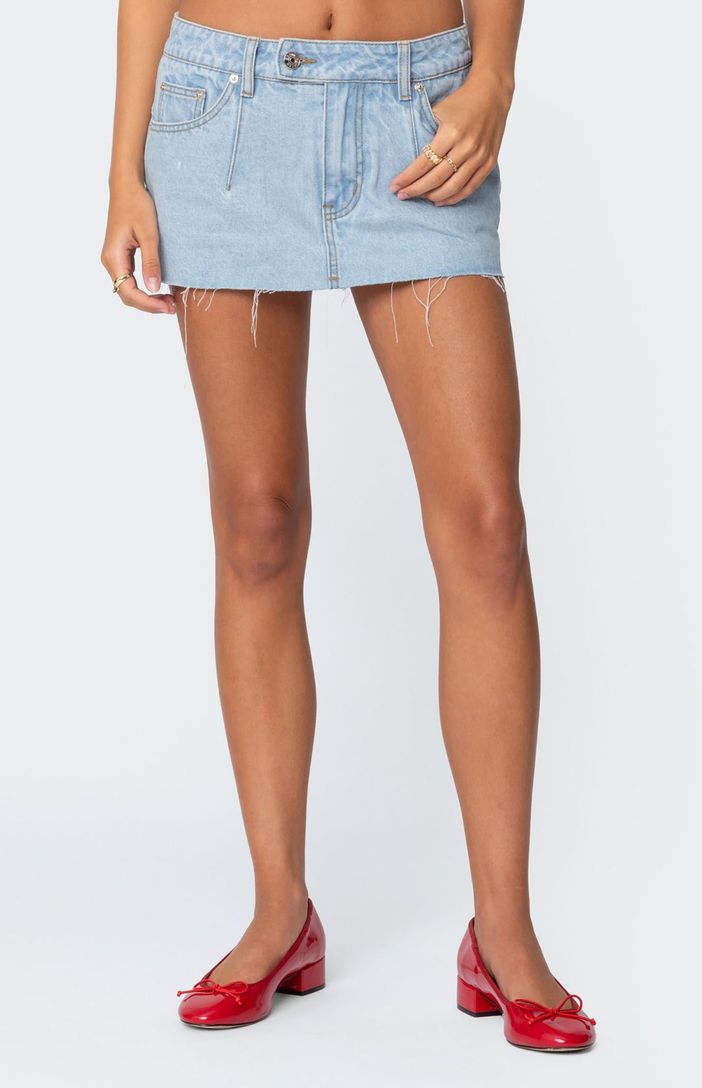 Edikted Clementine Low Rise Denim Micro Skort