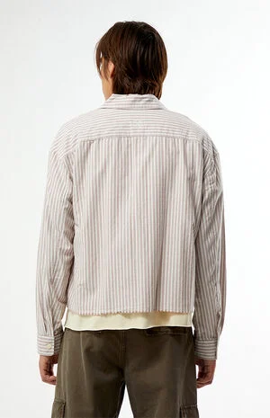 Notice Striped Button Down Cropped Long Sleeve Shirt image number 6