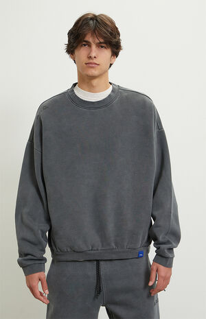 Black Vintage Wash Heavyweight Fleece Crew Neck Sweatshirt image number 2