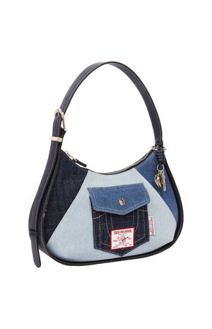 Color Block Denim Zip Hobo Bag image number 2