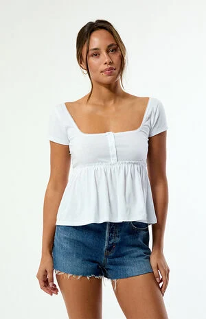 Bonnie Short Sleeve Button Front Babydoll Top image number 2