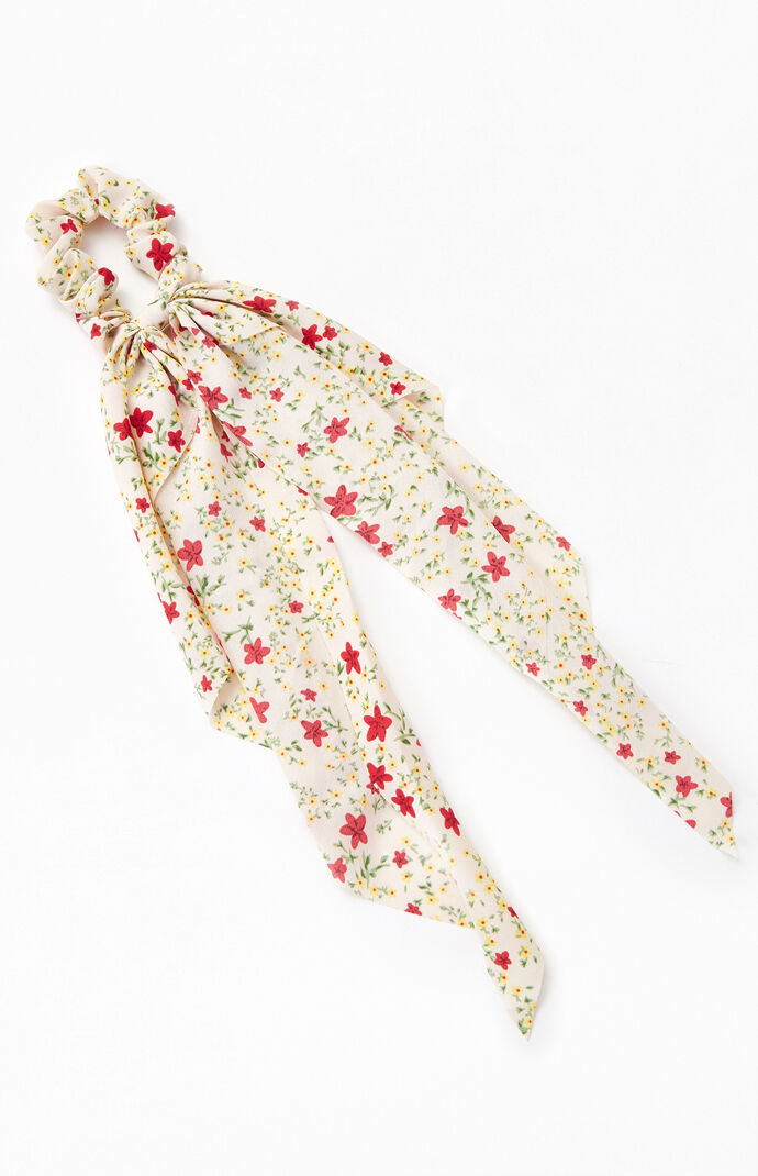 White Multi Floral Flowy Scrunchie