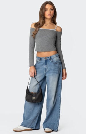 Off Shoulder Layered Long Sleeve T-Shirt image number 2