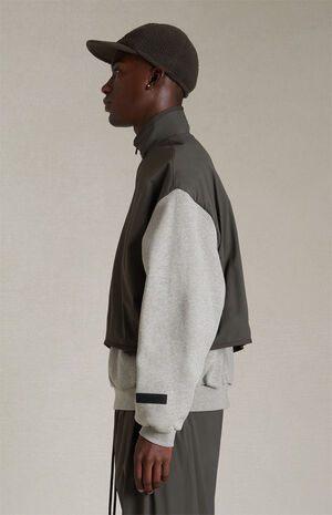 Dark Heather Oatmeal Ink Nylon Fleece Mock Neck Sweatshirt image number 2