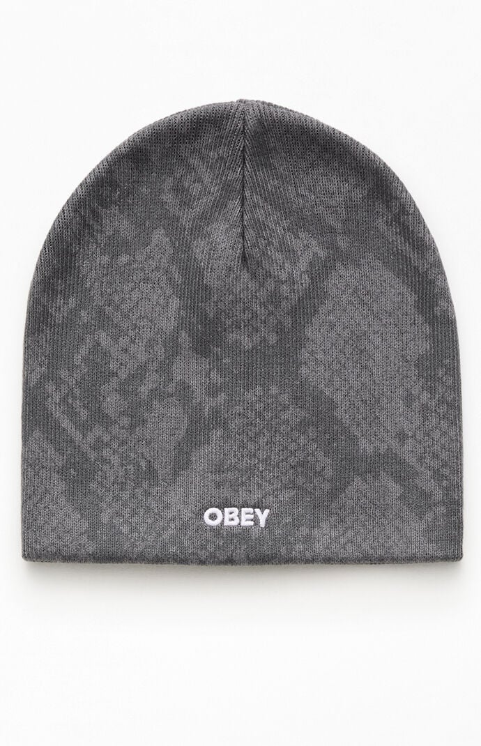 Obey Silo Printed Skull Beanie In Black Multi