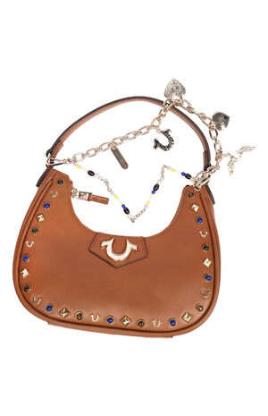 Chain & Studs Faux Leather Hobo Bag image number 7