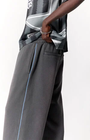 Blue Contrast Binding Fleece Extreme Baggy Sweatpants image number 5