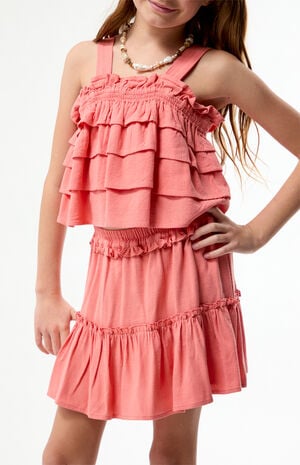Coral Linen Ruffle Mini Skirt image number 5
