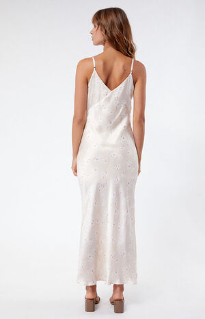 Taupe Satin Bias Cut Midi Dress image number 4