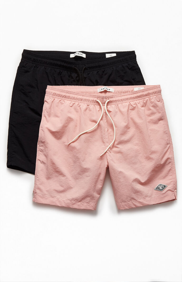 Two Pack Black & Pink 17" Swim Trunks