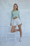 Ivory Flutter Denim Shorts Ivory Flutter Denim Shorts image number null