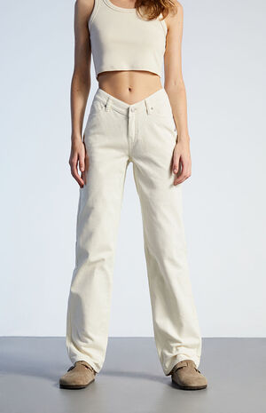 White Corduroy V Dip '90s Boyfriend Jeans image number 2