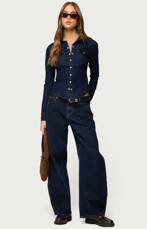 Shylo Stretchy Denim Button Up Shirt image number 5