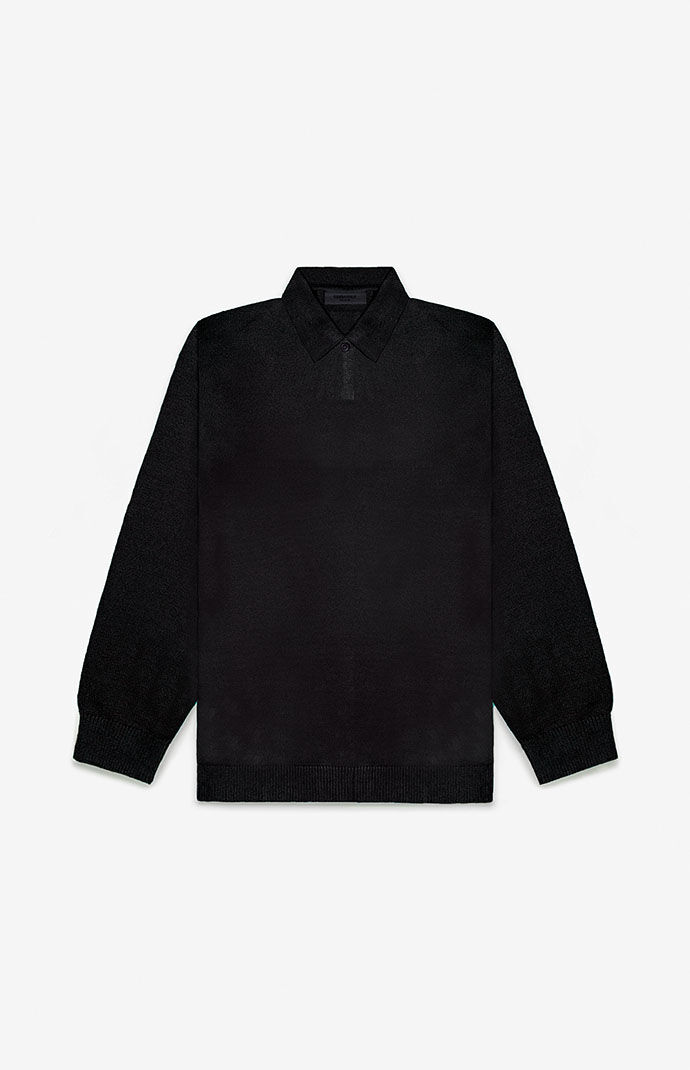 Fear of God ESSENTIALS Jet Black Knit Polo Sweater