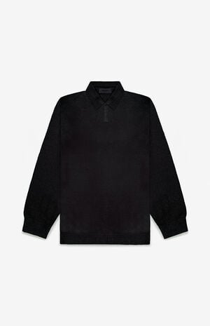 Jet Black Knit Polo Sweater image number 6