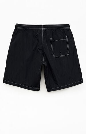 Black Baggy Contrast Crinkle 8" Swim Trunks image number 2