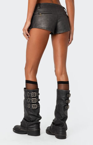 Washed Faux Leather Micro Cargo Shorts image number 5
