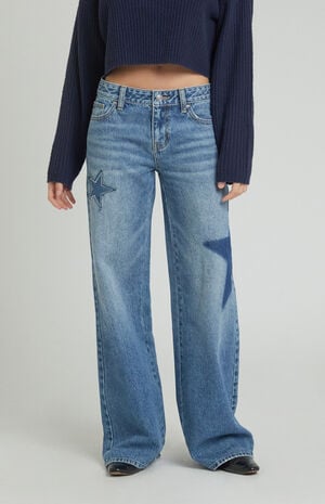 Medium Indigo Rhinestone Star Low Rise Baggy Jeans Medium Indigo Rhinestone Star Low Rise Baggy Jeans image number 2