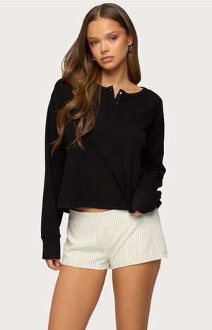 Deni Long Sleeve Henley Waffle Top image number 1