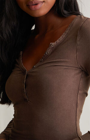 Ashlee Notched Washed Henley Top image number 2