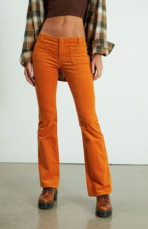 Rust Corduroy Low Rise Flare Pants image number 2