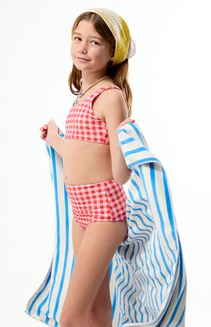 Red&nbsp;Checkered&nbsp;Tank & High Waisted Bikini Set image number 3