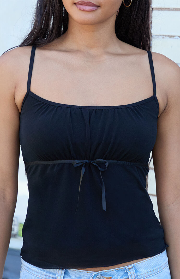 John Galt Black Skylar Ribbon Tie Tank Top