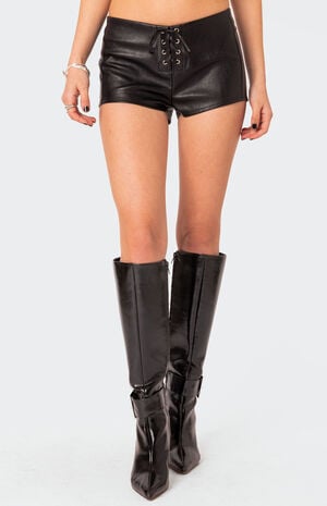 Wilde Lace Up Faux Leather Shorts image number 3