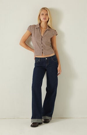 Gingham Button Down Short Sleeve Top image number 1