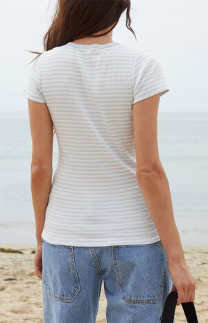 White & Light Blue Hailie Striped Short Sleeve Top image number 4
