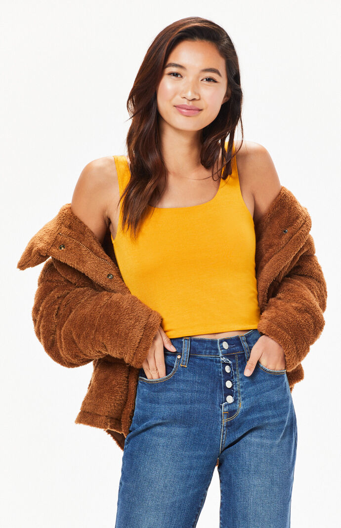 The Wishful Tank Top by PacSun is the summer staple missing from your closet. This essential tank features a scoop neckline, wide fixed straps, and a cropped fit. Wide fixed straps Scoop neckline Cropped length Model is wearing an xsmall 95% rayon, 5% spandex Hand wash