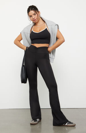 PAC WHISPER Active Black Cinched Front Flare Yoga Pants image number 1