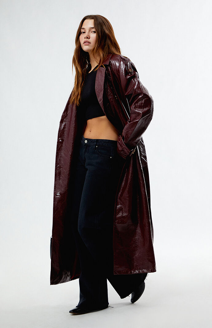 Daisy Street Faux Leather Trench Coat PacSun