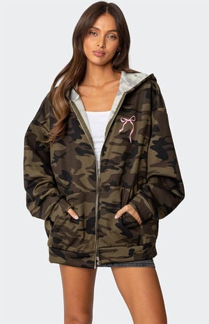 Camo Oversized Bow Detail Hoodie image number 3
