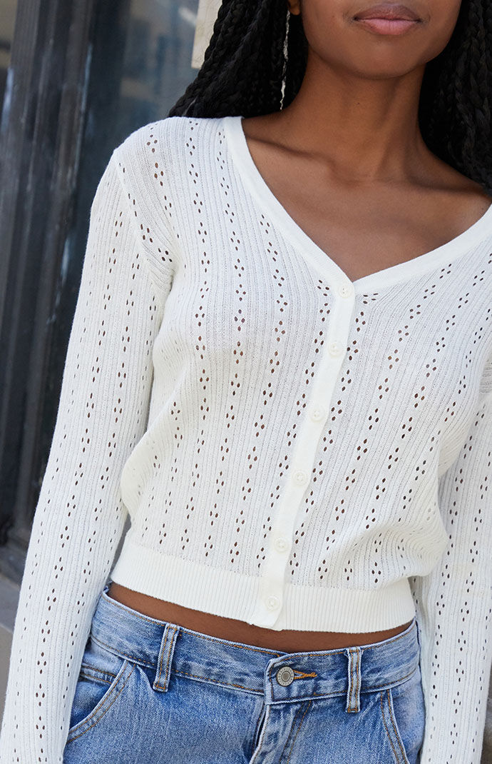 White top pointelle cardigan