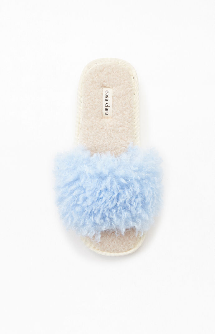 Blue Fuzzy Slide Slippers