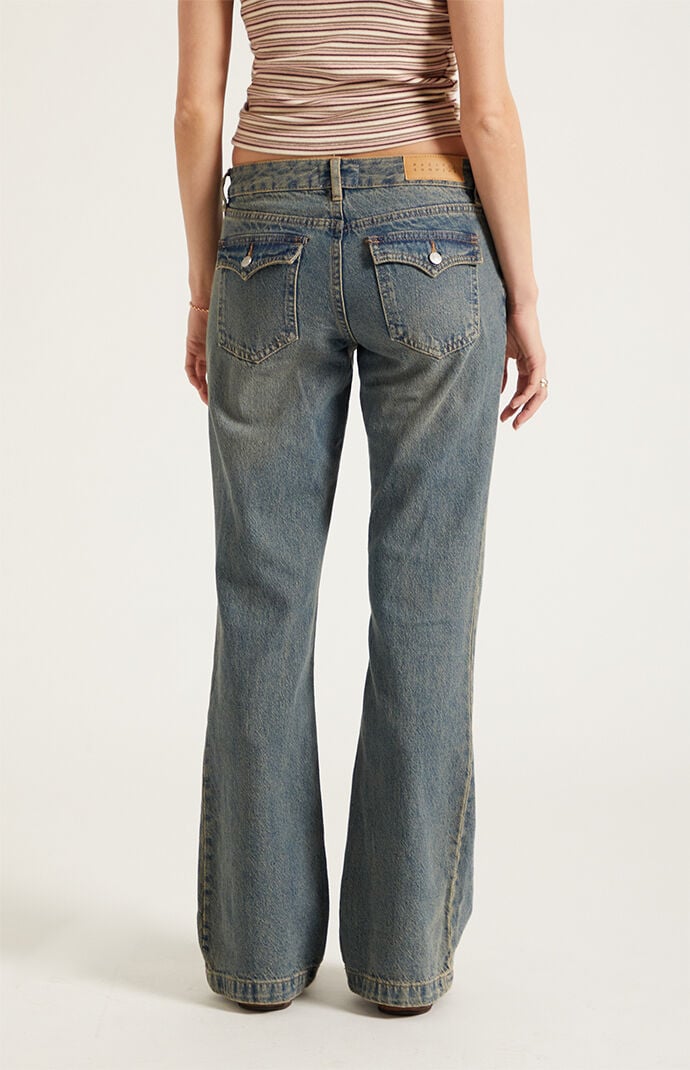 Pacsun Jade Low Rise Bootcut Jeans Button Pocket Dark Blue | Pacsun
