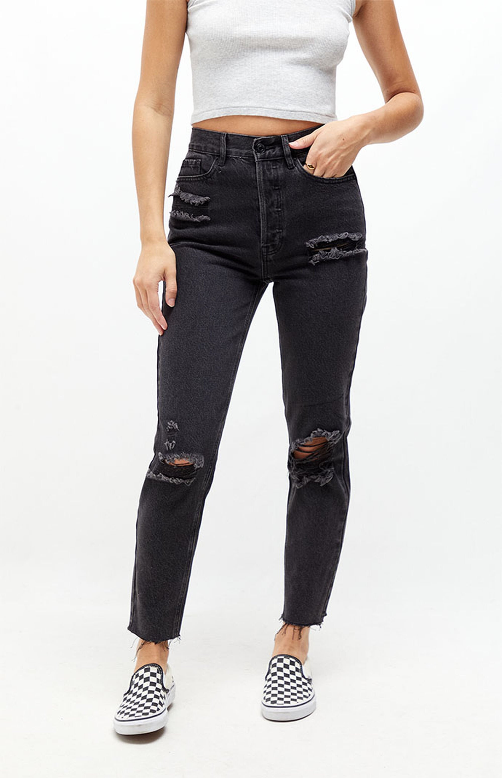 PacSun Eco Black Distressed Ultra High Waisted Slim Fit Jeans PacSun