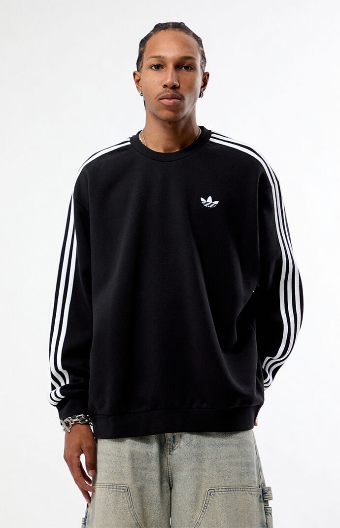 Adidas Men's Black Adicolor 3-Stripes Oversized Sweatshirt - Size Medium