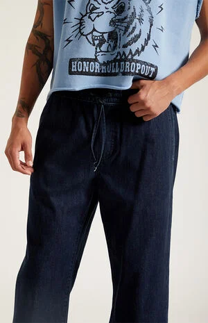 Dark Blue Straight Drawstring Pants image number 5
