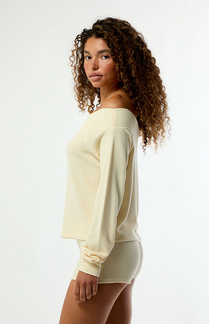 PAC 1980 Active Aspen Waffle Knit Off-The-Shoulder Top