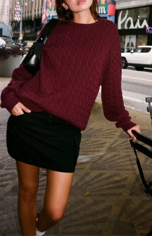 Burgundy Brianna Cable Knit Sweater image number 1