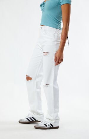 Eco White Ripped '90s Boyfriend Jeans image number 3